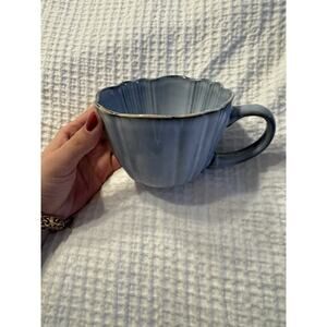 Code Maison Artisanal Floral Shape Coffee Tea Mug Cup 12oz Ceramic Blue